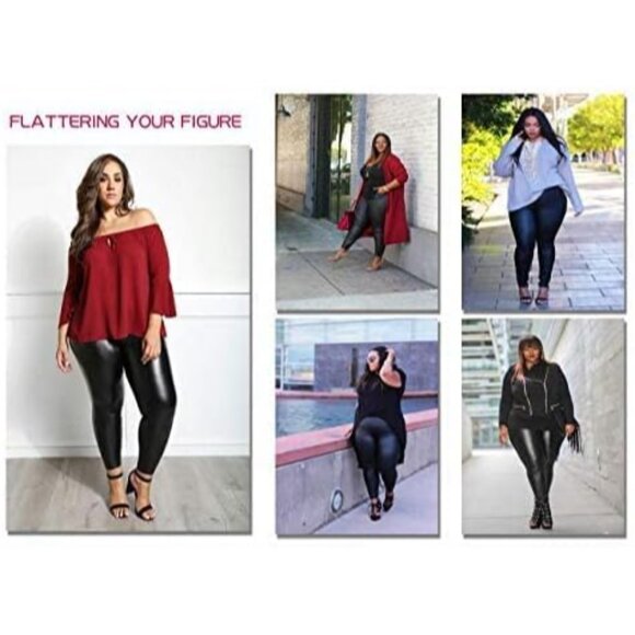Soft Stretchy Plus Size Faux Leather Leggings with High Waist Design – 3X - Picture 6 of 6